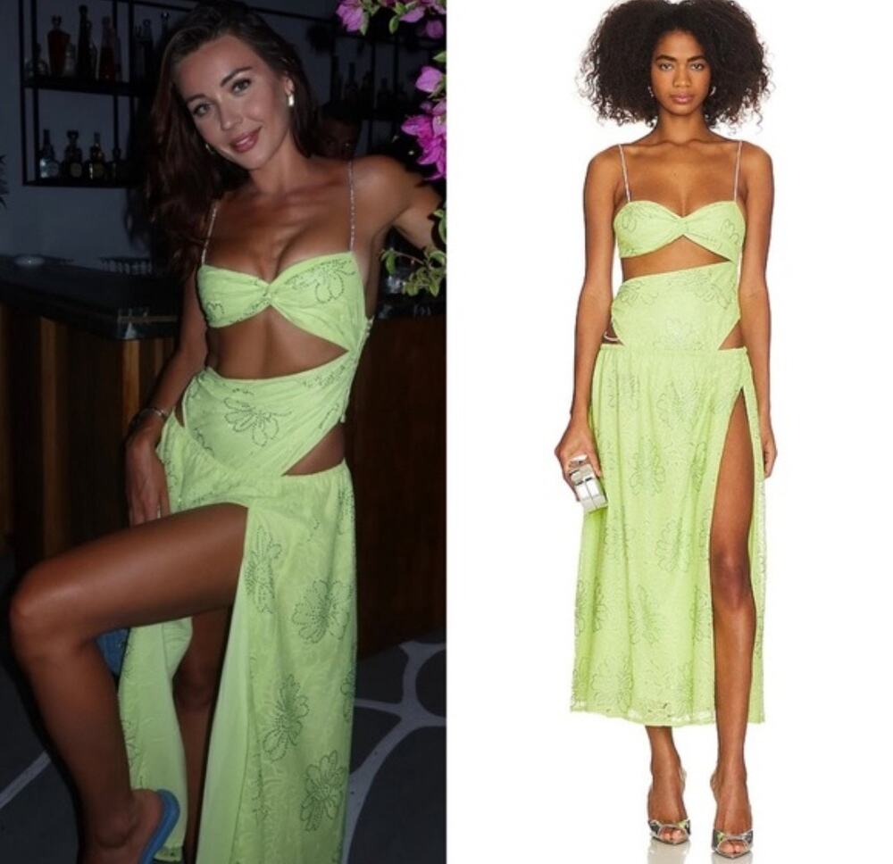 For Love & Lemons Anna Lime Green Rhinestone Lace Cutout Maxi Skirt Size XS